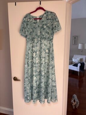 Sage Green Floral A-Line Maxi Dress L